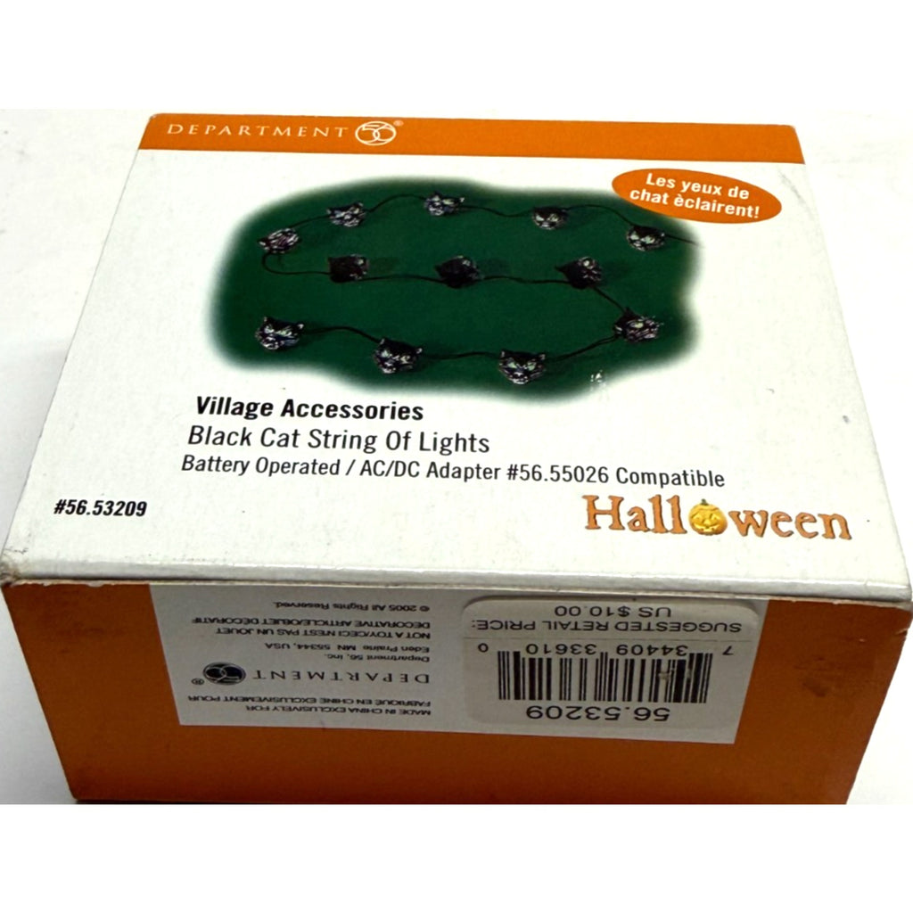 Vintage NEW Dept 56 Halloween Village - Black Cat String Of Lights 56.53209