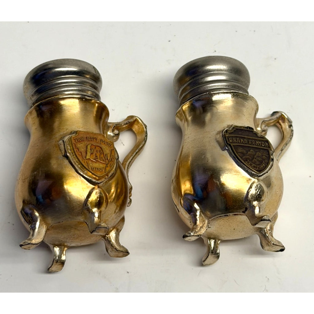 Vintage miniature metal silver souvenir New Mexico salt & pepper shakers