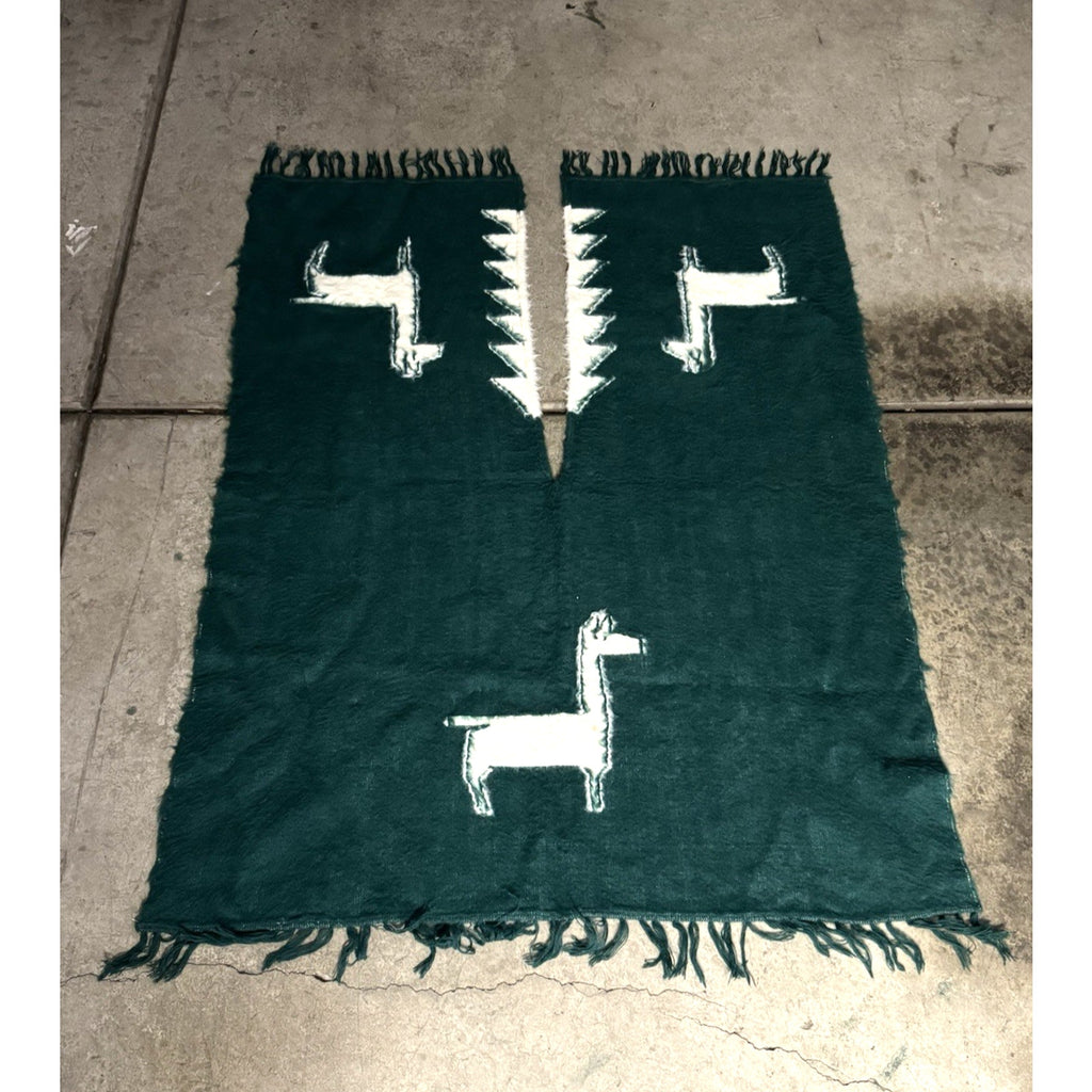 Vintage 1980 Alpaca Peruvian Wool Poncho/Blanket Lima Peru Green 52"X41"