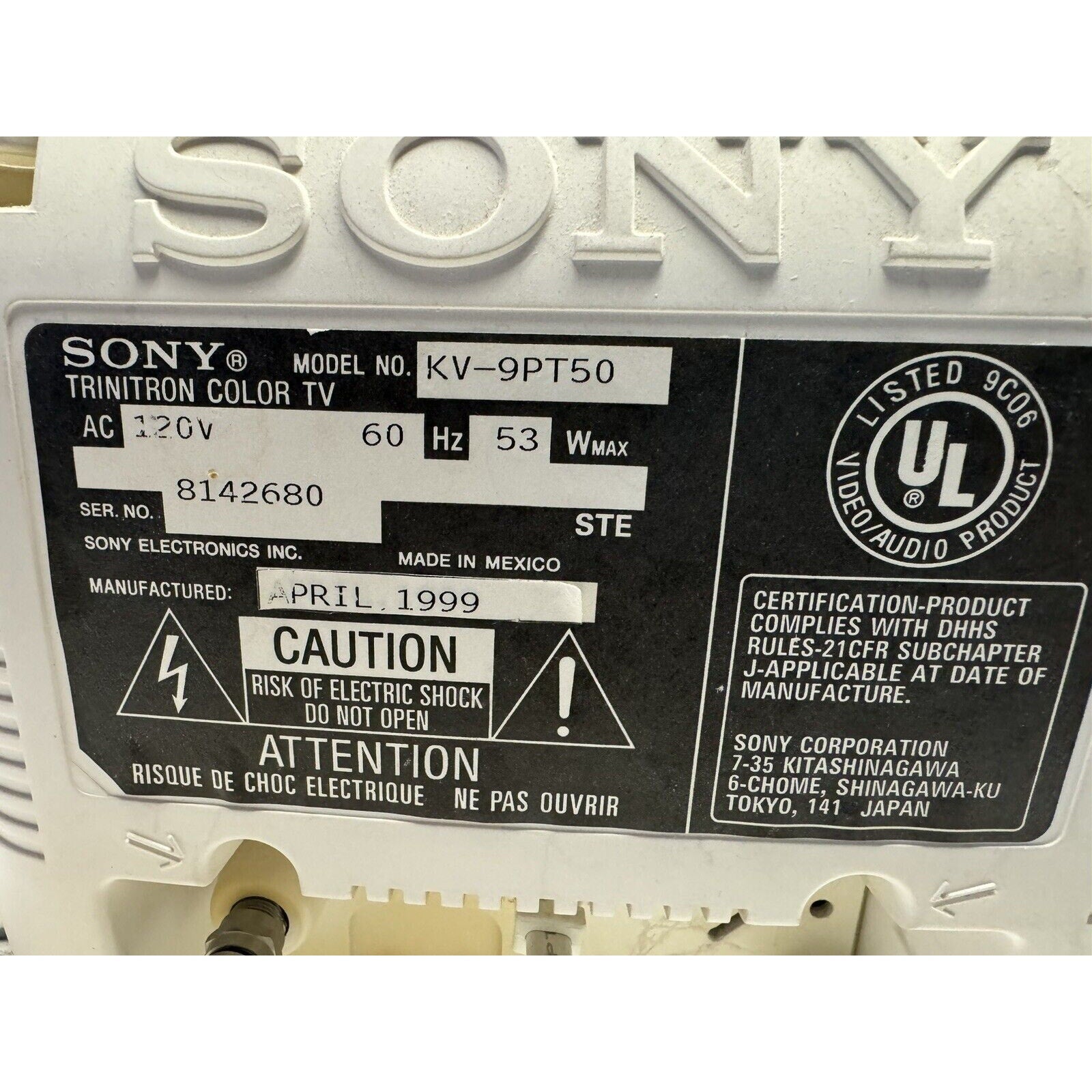 Vintage Sony Trinitron KV-9PT50 9" CRT Television TV Gaming : MINOR DAMAGE