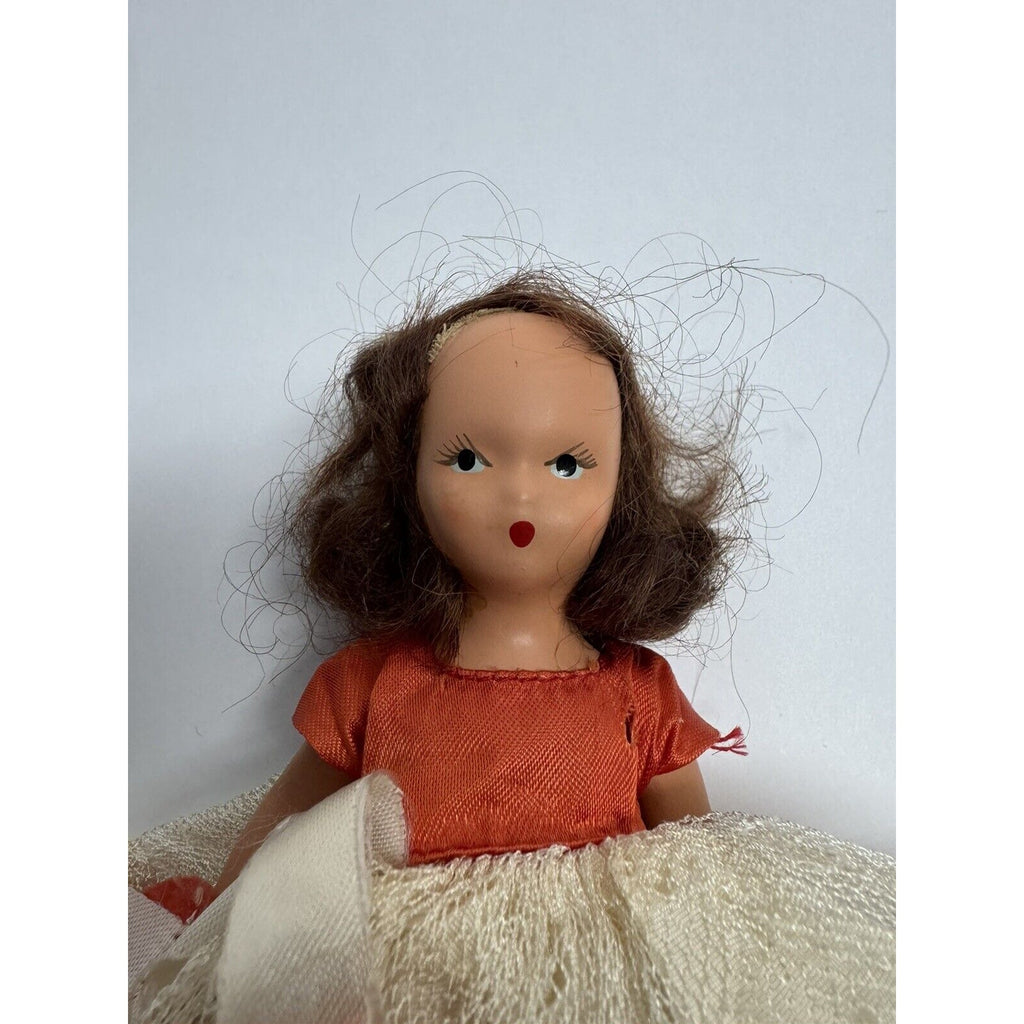 Vintage Nancy Ann Bisque Storybook Doll Red/White Dress 6"