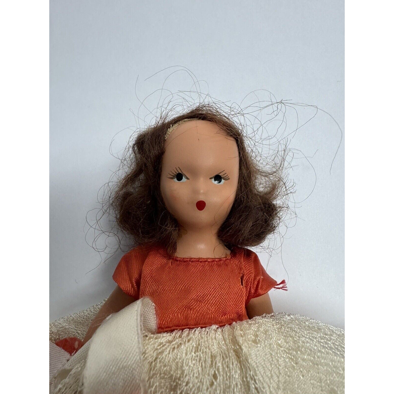 Vintage Nancy Ann Bisque Storybook Doll Red/White Dress 6"