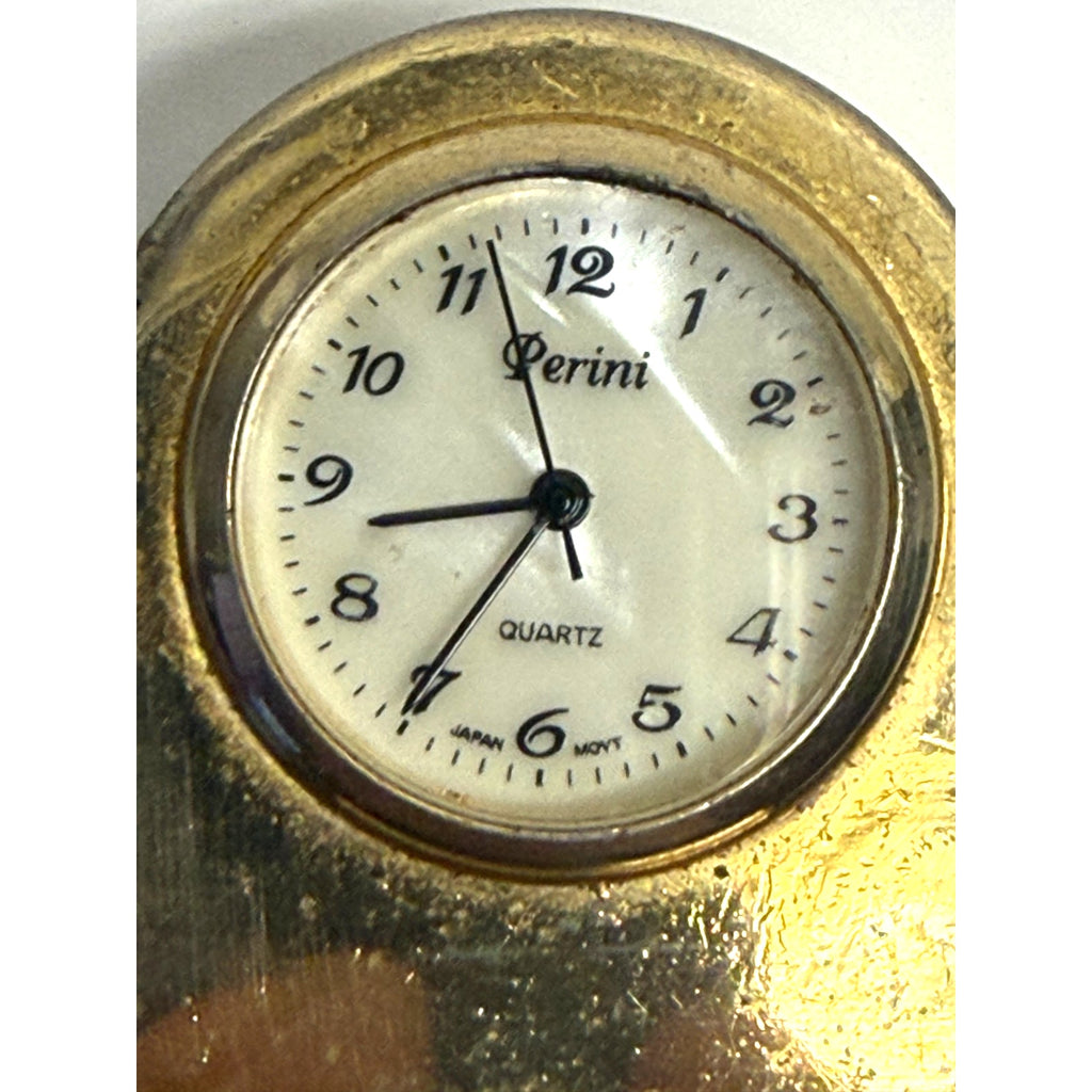 Vintage "Perini" Gold Tone Mini Clock - Quartz Analog - Untested