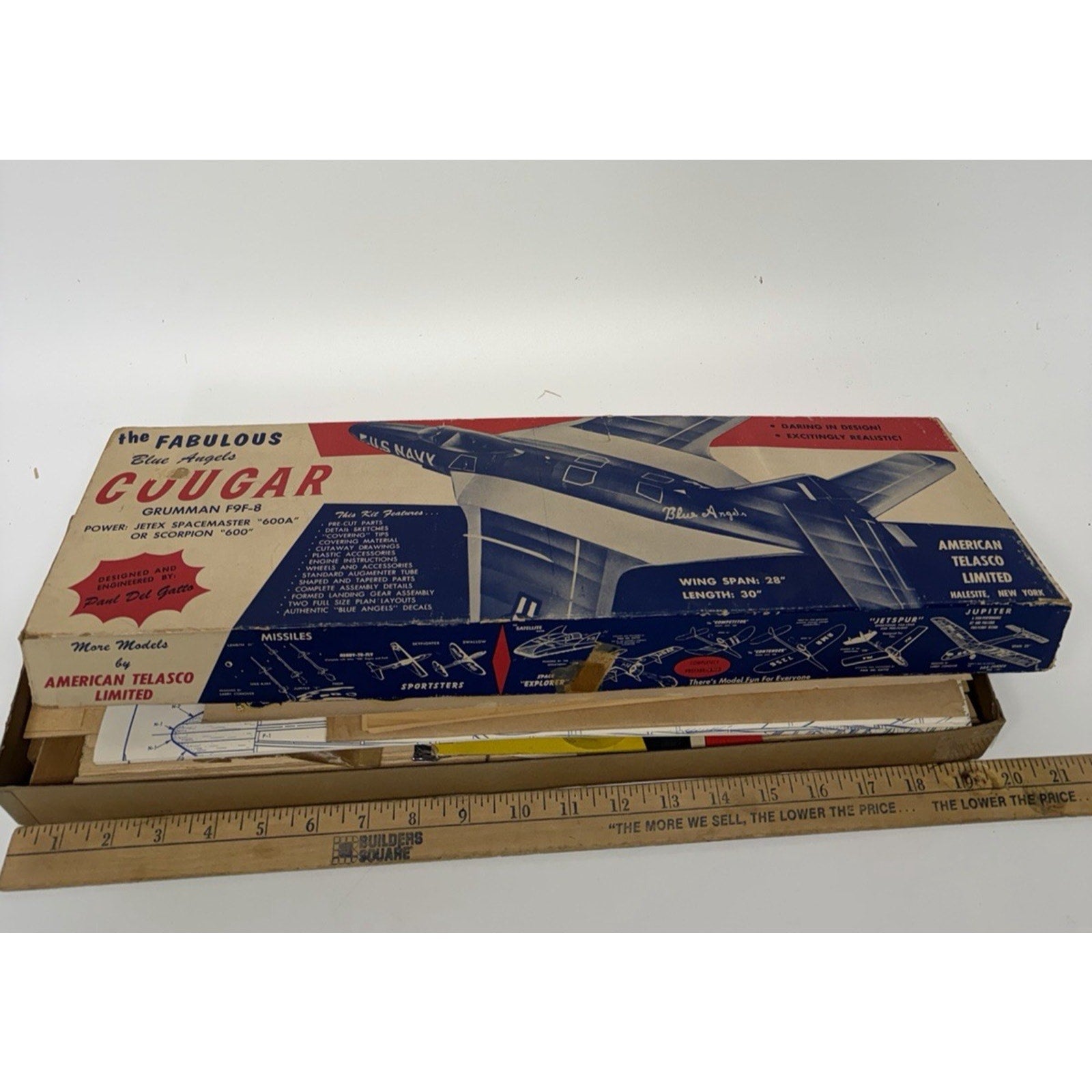 VTG AMERICAN TELASCO F9F-8 "COUGAR" JETEX POWER FREE FLIGHT MODEL AIRPLAIN KIT