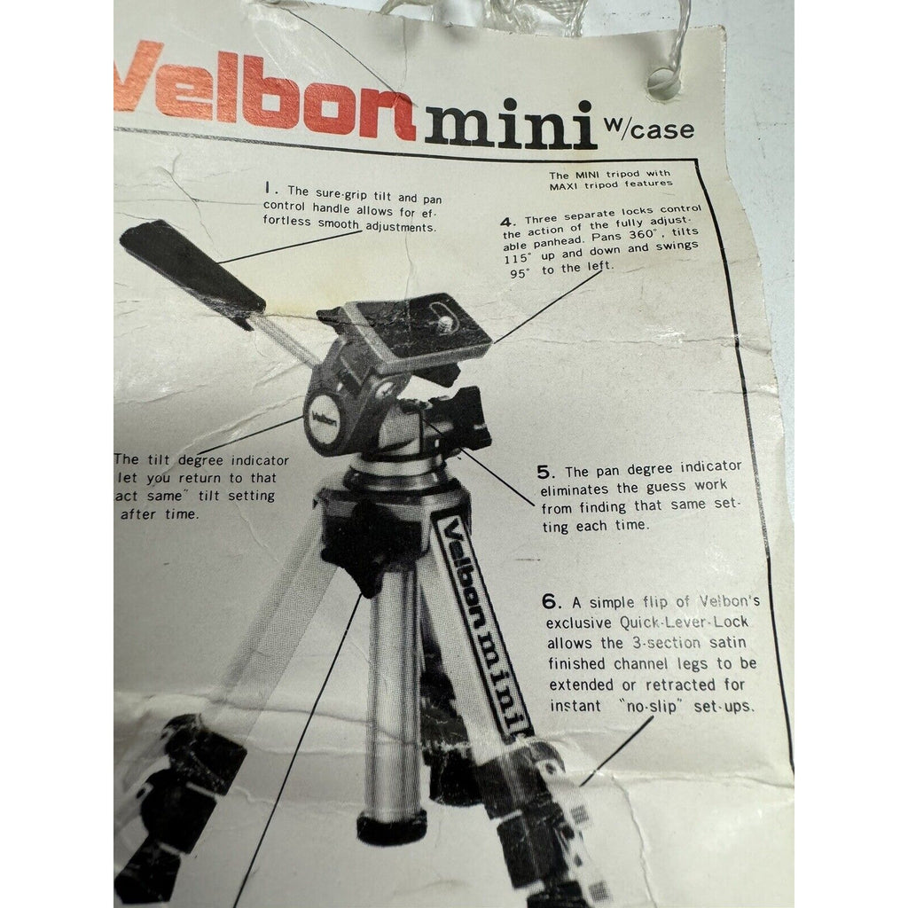 Vintage "RARE" NOS Velbon Mini Tripod Camera Stand Panhead PH-128 w/Original Box