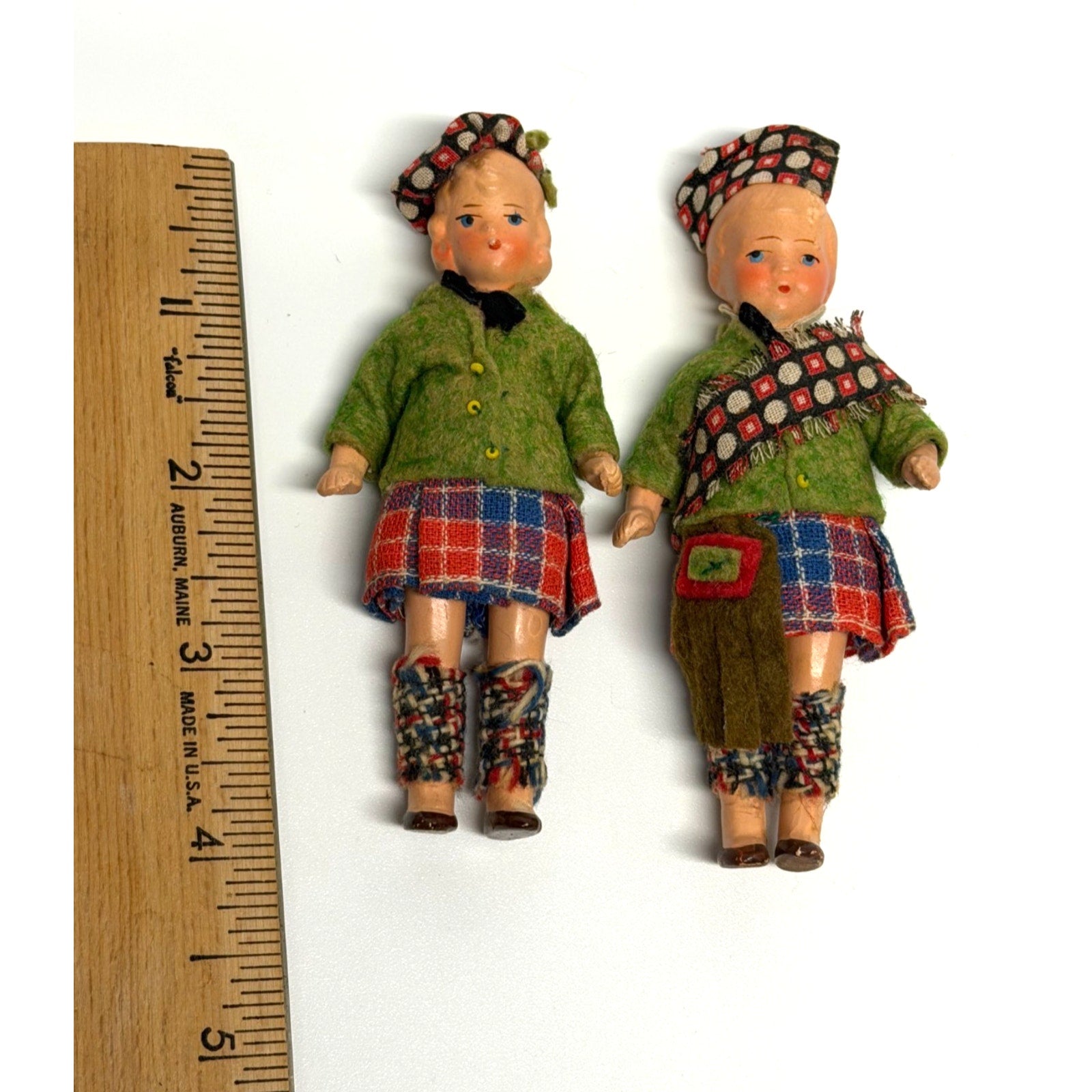 Vintage Antique German Scottish Dollhouse Dolls Pair Bisque Composition 1930s