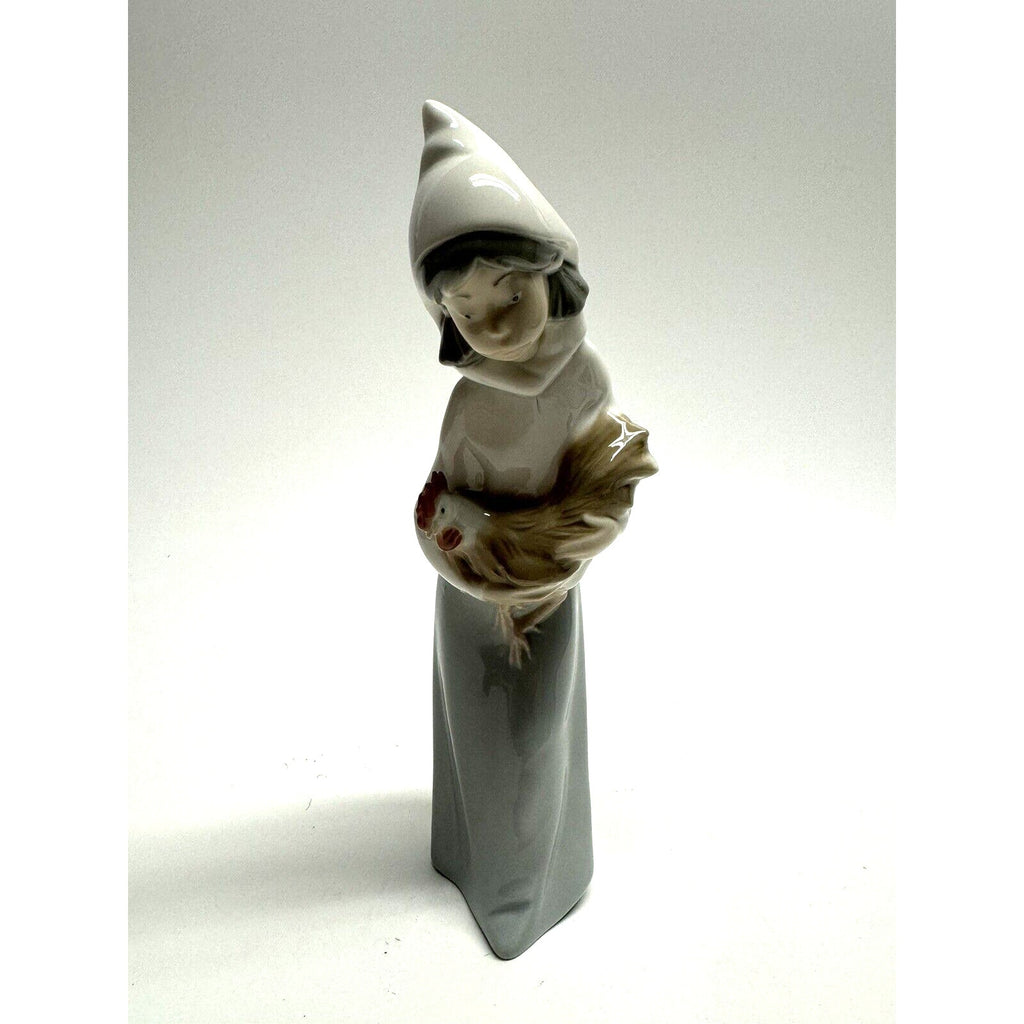 VINTAGE Lladro Finish "Girl with Rooster Chicken" 8" #4677 retired