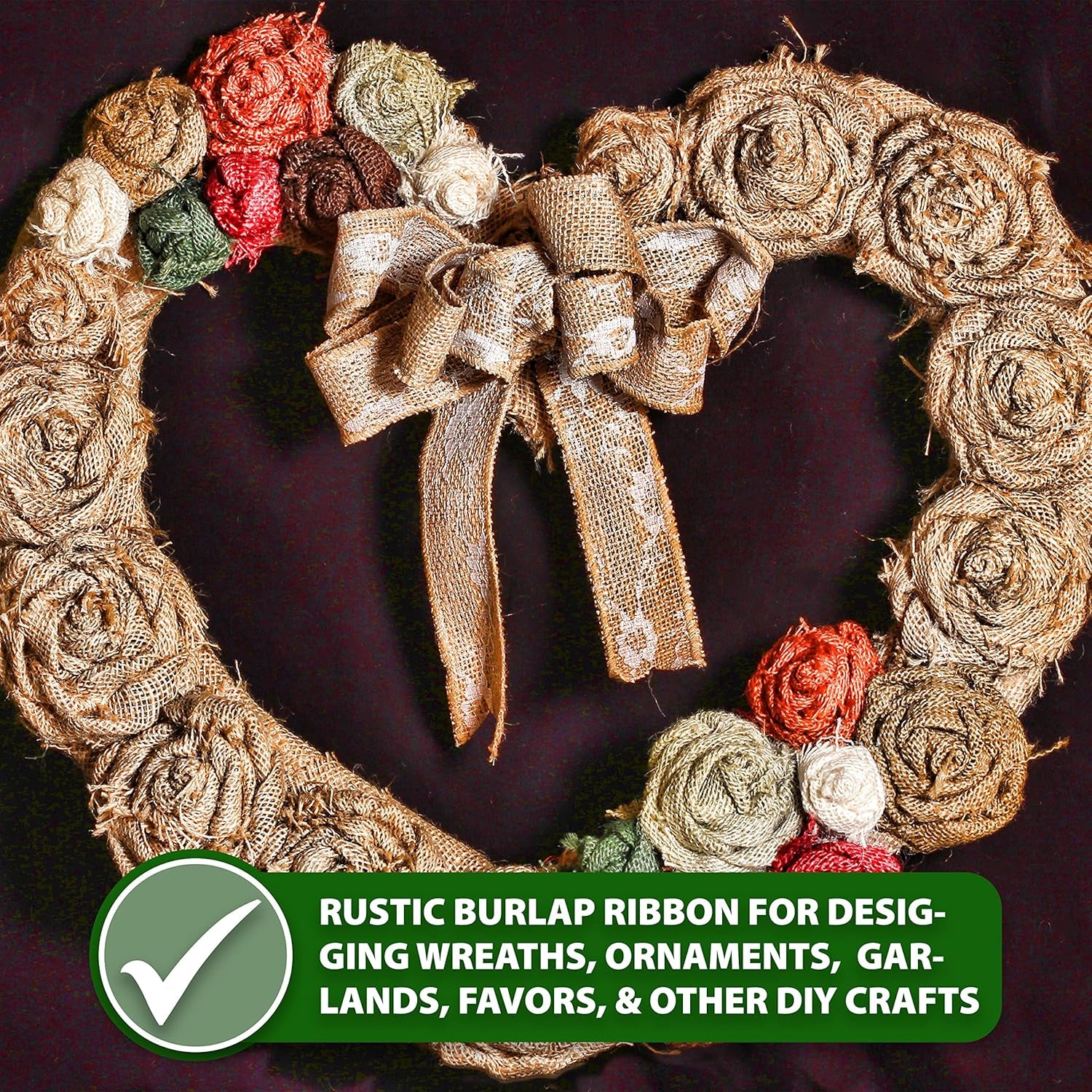 Green Burlap Wired Ribbon 2.5 Inches Wide Jute Ribbons for Crafts - 10 Yds Roll Rustic Burlap Wrap Trim Ribbons for Wreaths Bows Party Decoration