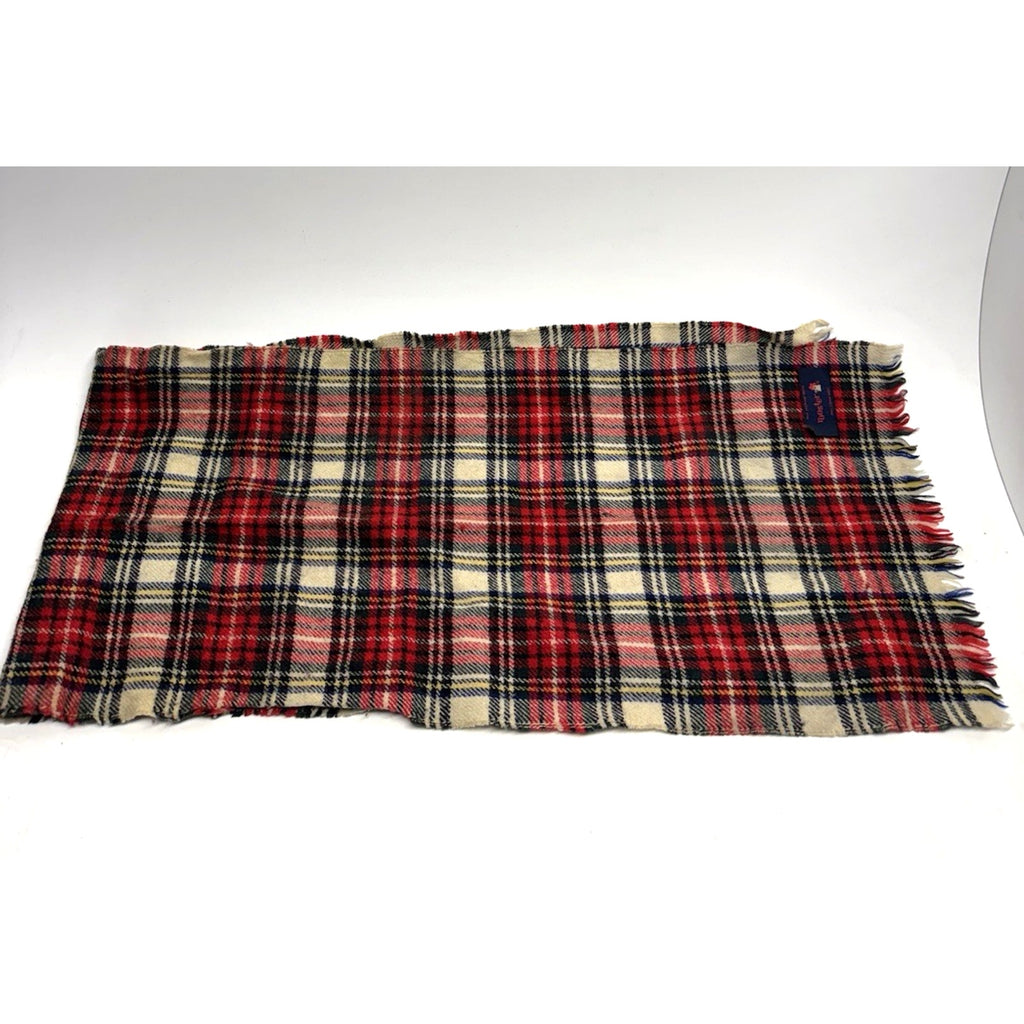 Vintage Rooster of Scotland 100% Merino Wool Plaid Scarf Red -50" x 11 "
