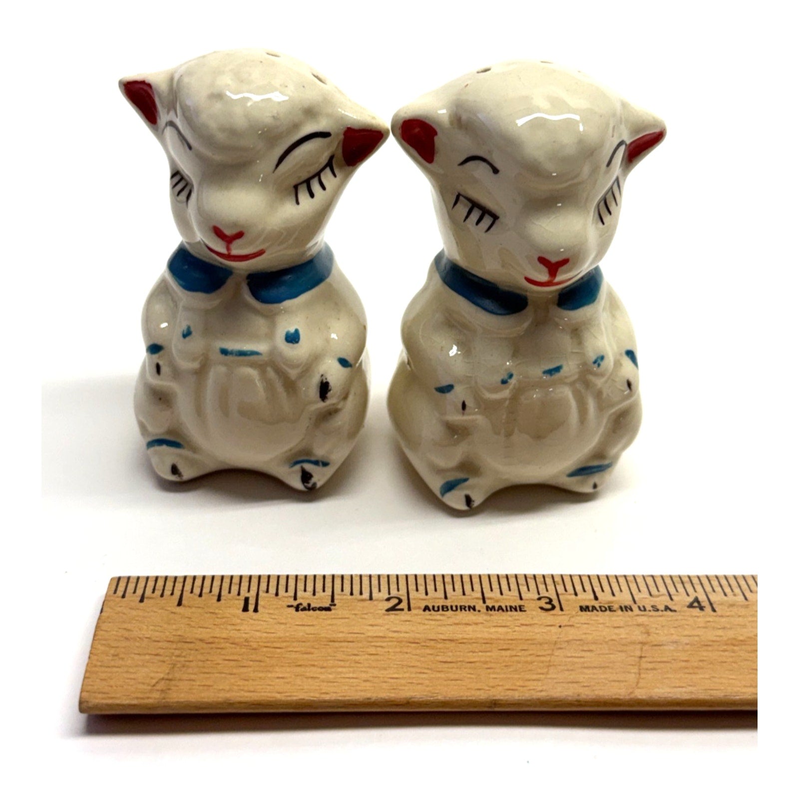 Vintage APCO Shawnee Sheep Lamb Salt & Pepper Shakers Cork Ceramic Hand Painted