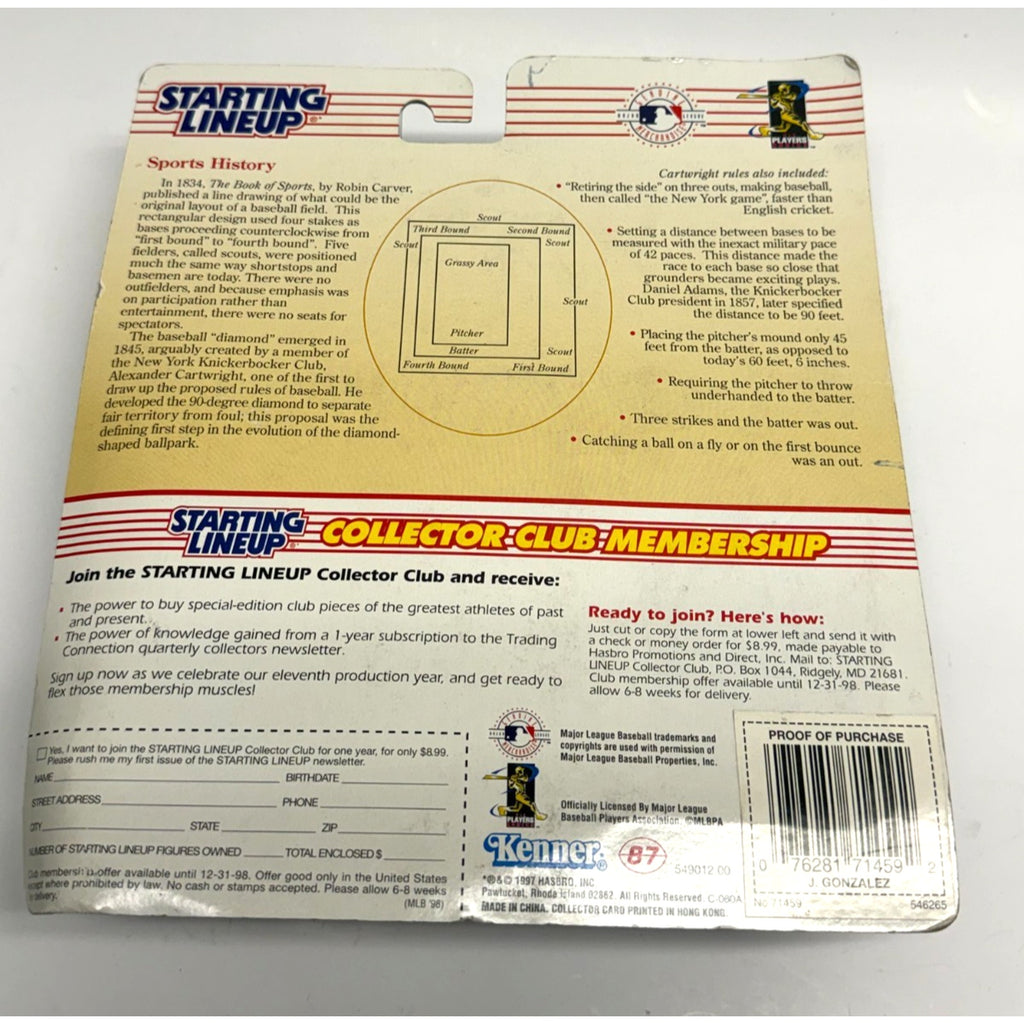 Vintage Juan Gonzalez Texas Rangers Kenner Starting Lineup 1998 MLB
