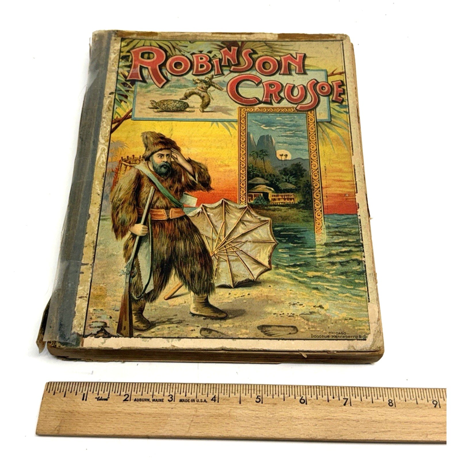 Vintage 1887 Book ROBINSON CRUSOE DE FOE ILLUSTRATED Worthington