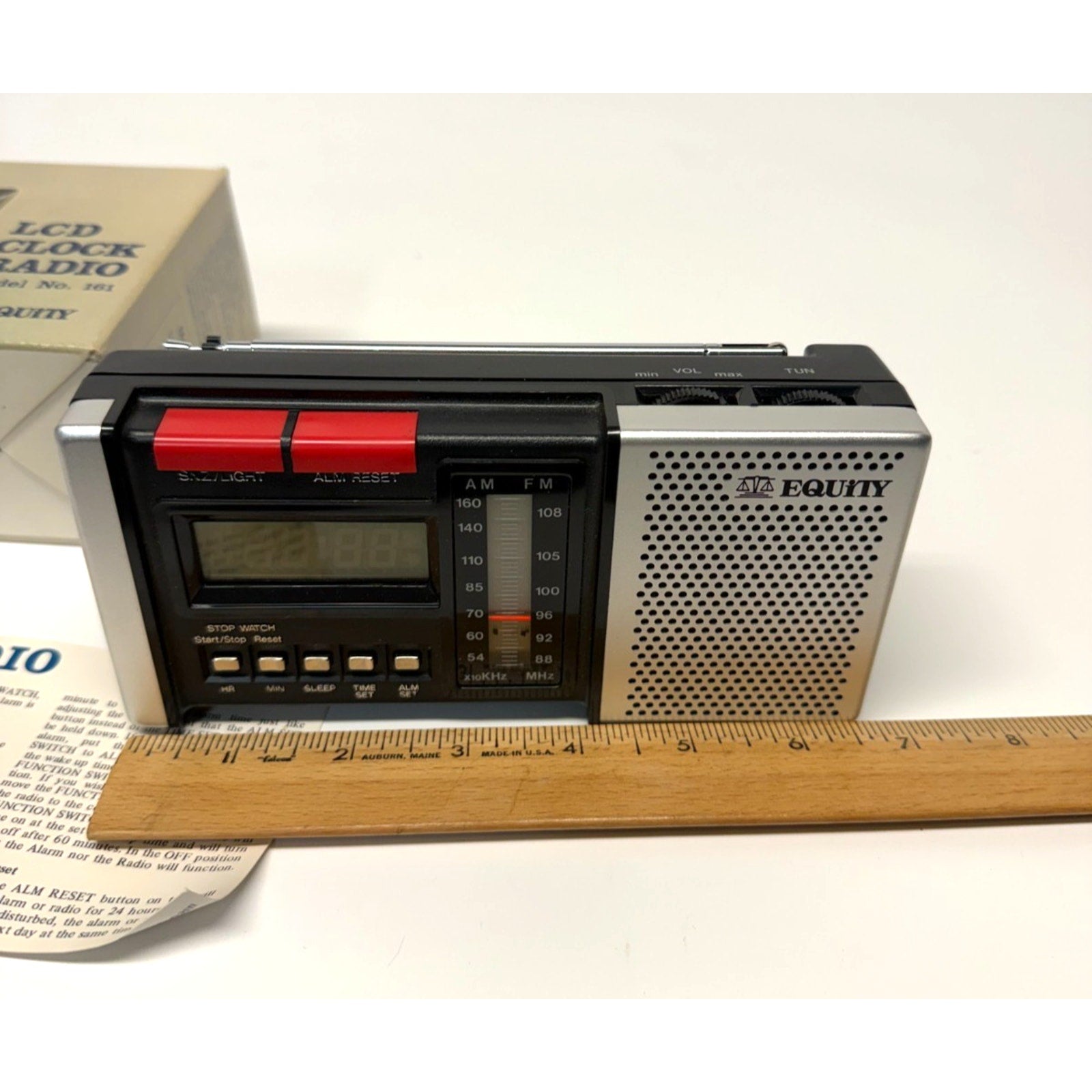 Vintage Equity 161 LCD Clock Radio AM/FM Stopwatch Portable Retro NIB New W Box