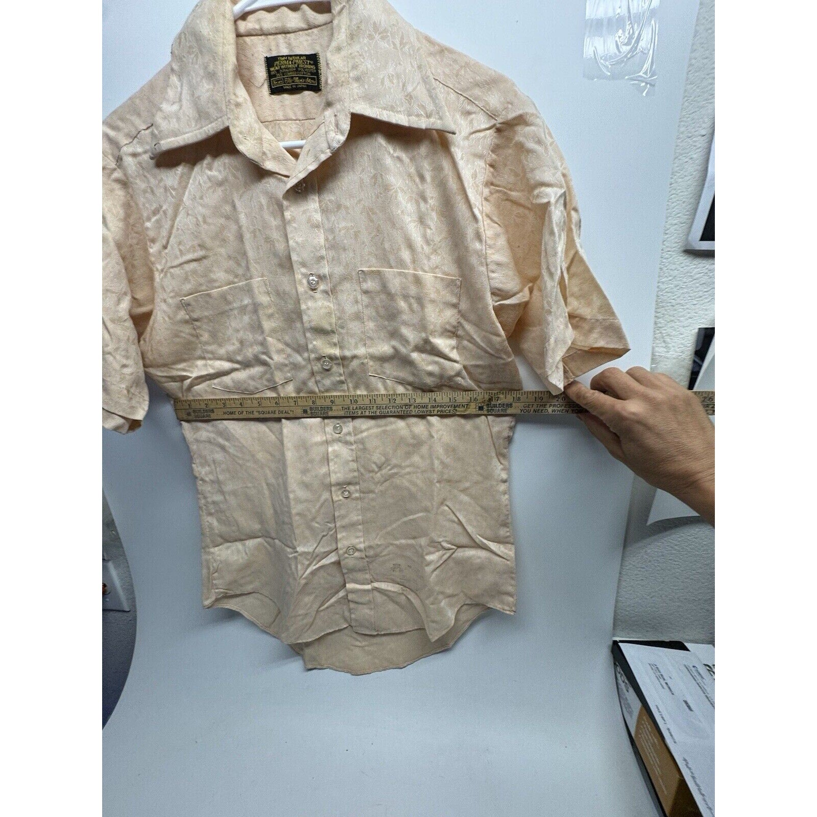 Vintage Sears Perma-Press Medium SHORT Sleeve SHIRT Wide Collar MADE IN JAPAN