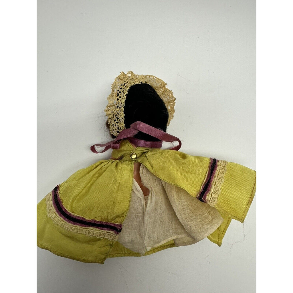 Vintage Nancy Ann Storybook Doll Yellow Dress w/Black Hat 5"