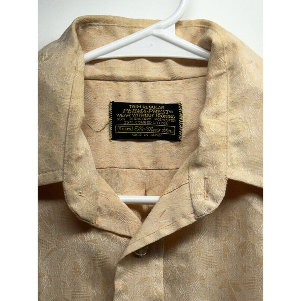 Vintage Sears Perma-Press Medium SHORT Sleeve SHIRT Wide Collar MADE IN JAPAN
