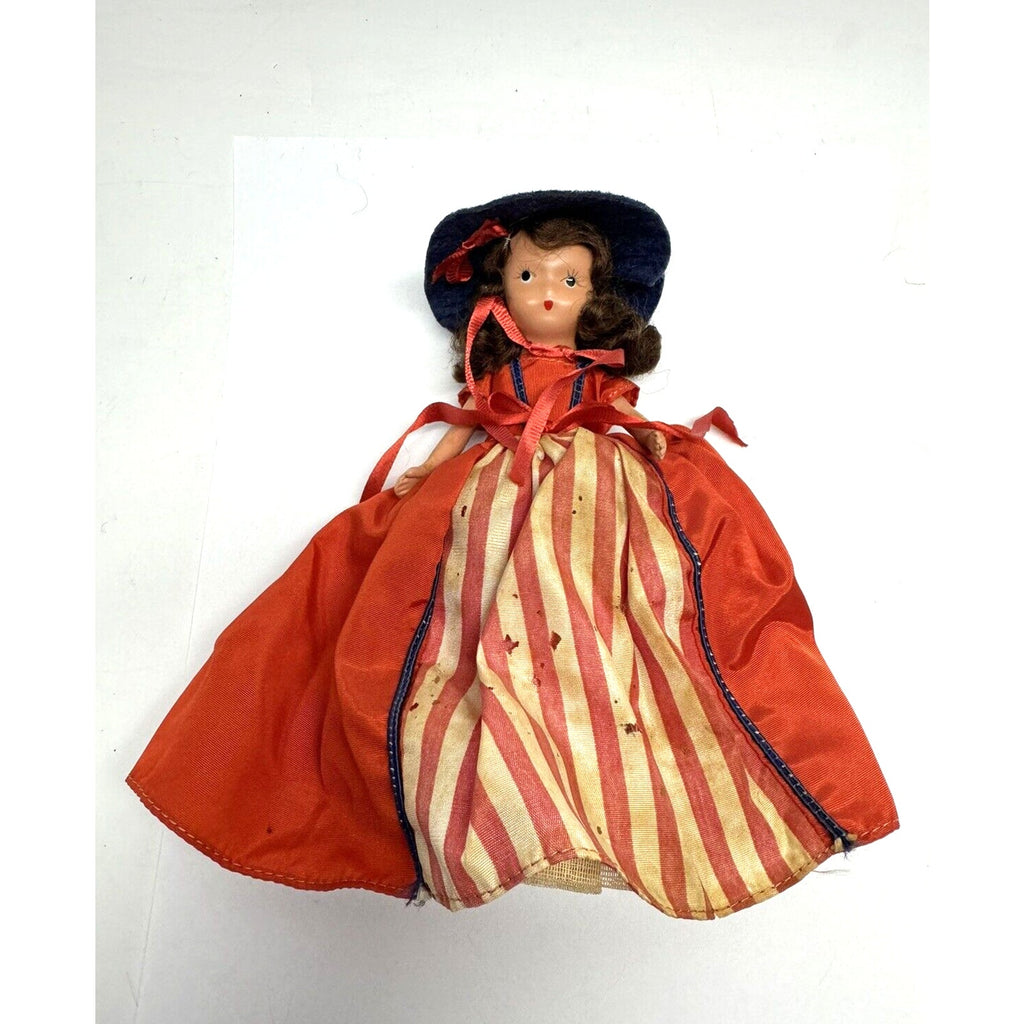 Vintage 1950s Nancy Ann Story Book Bisque Doll 6.5" Red Dress/Blue Hat