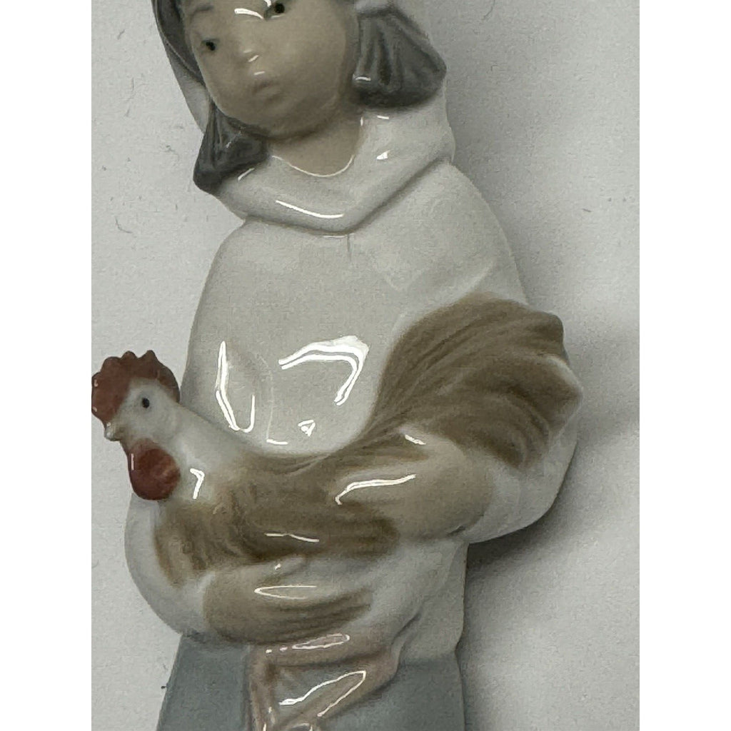 VINTAGE Lladro Finish "Girl with Rooster Chicken" 8" #4677 retired
