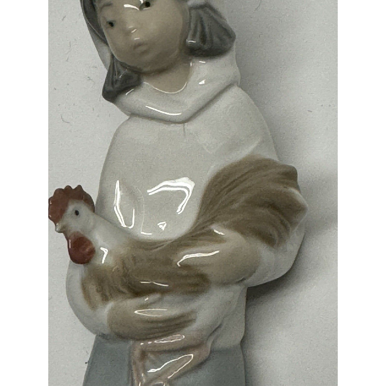 VINTAGE Lladro Finish "Girl with Rooster Chicken" 8" #4677 retired