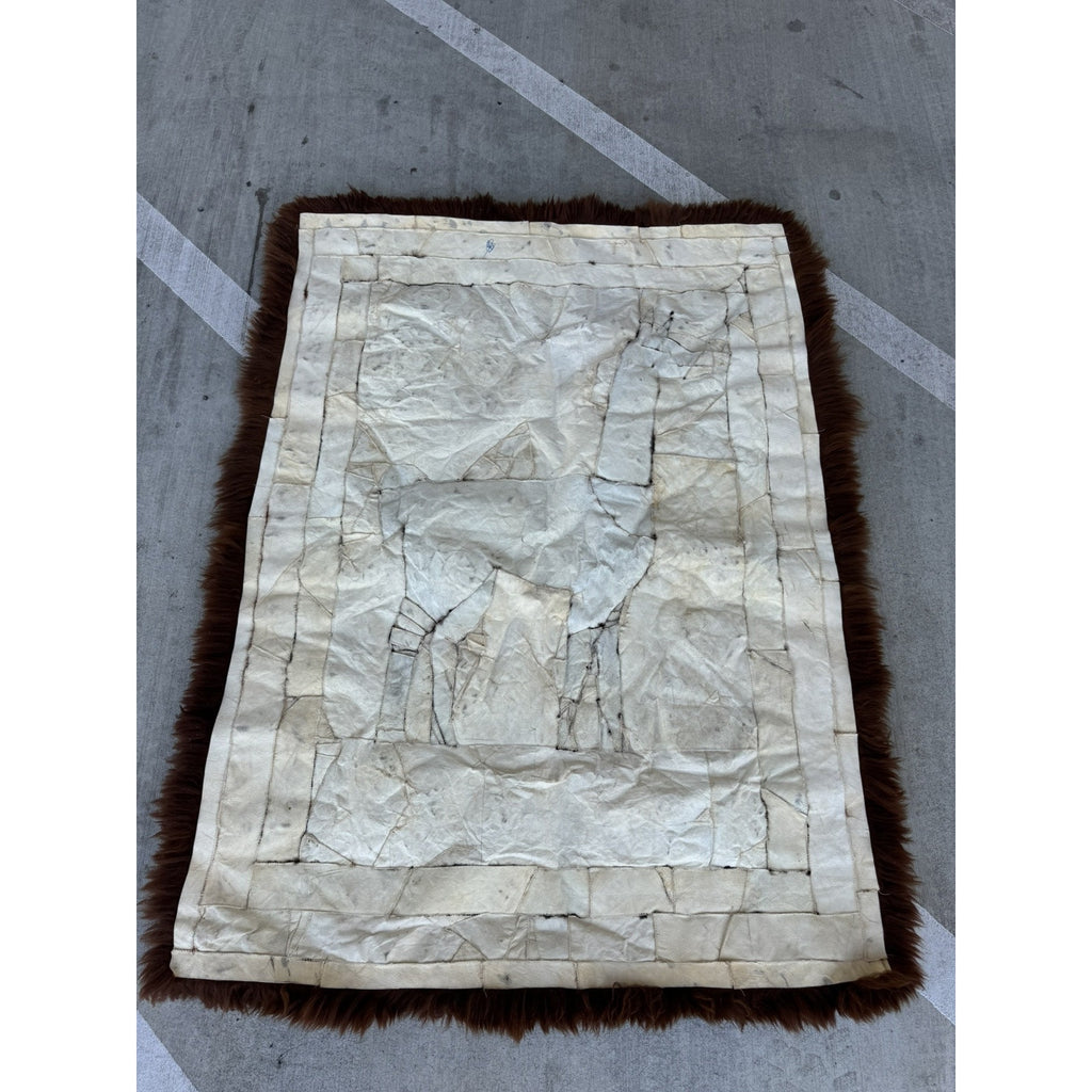 Vintage RARE Alpaca Llama Fur Throw Rug Handmade Wall Hanging Tapestry 60”X 46"