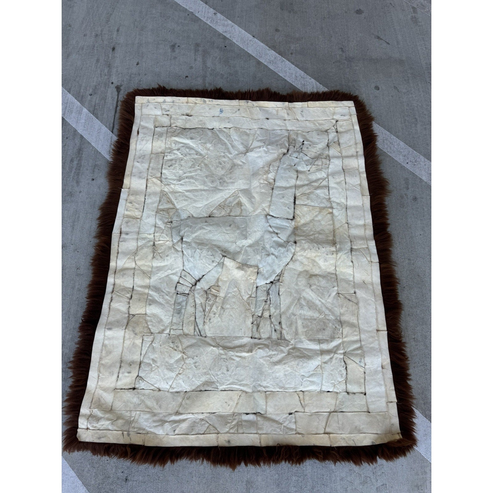Vintage RARE Alpaca Llama Fur Throw Rug Handmade Wall Hanging Tapestry 60”X 46"