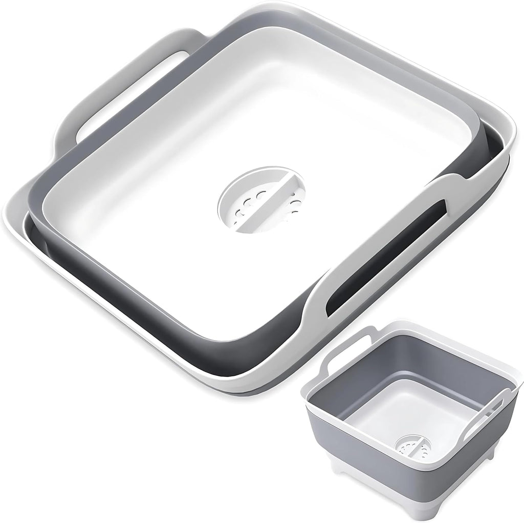 Collapsible Wash Basin with Drain Plug - 2.4 Gal(9L) Wash Basin for Baby Bottles, Foldable Dish Pans for Kitchen Sink & Camping & Hand Washing Station, Wash Bin, Laundry Tub, Portable Dish Tub