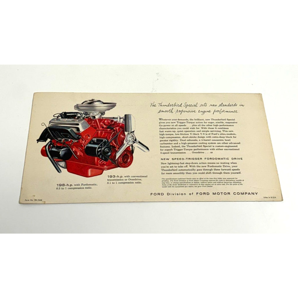Vtg Original 1955 Ford Thunderbird Foldout Sales Brochure 55 Convertible Hardtop