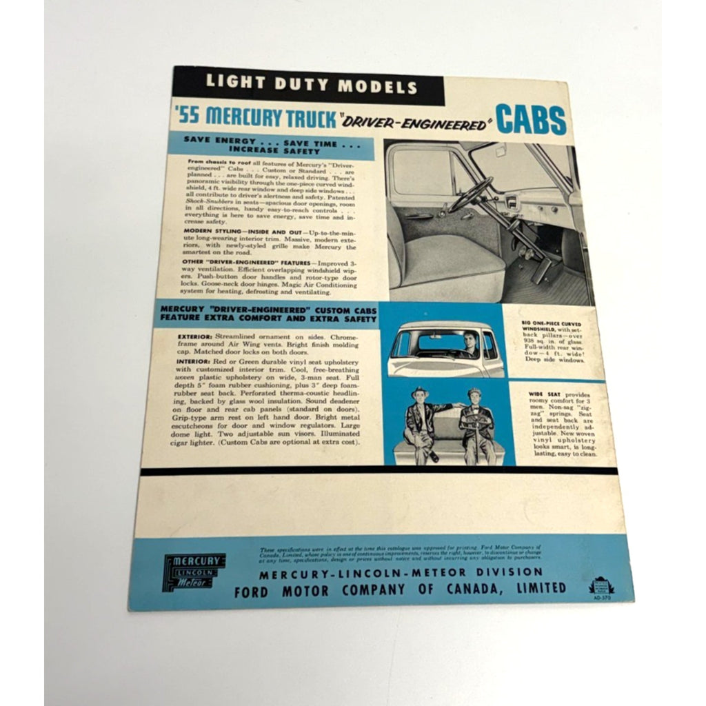 Vtg 1955 Ford Mercury Truck M-100 M-250 M-350 Vintage Canada Sales Brochure