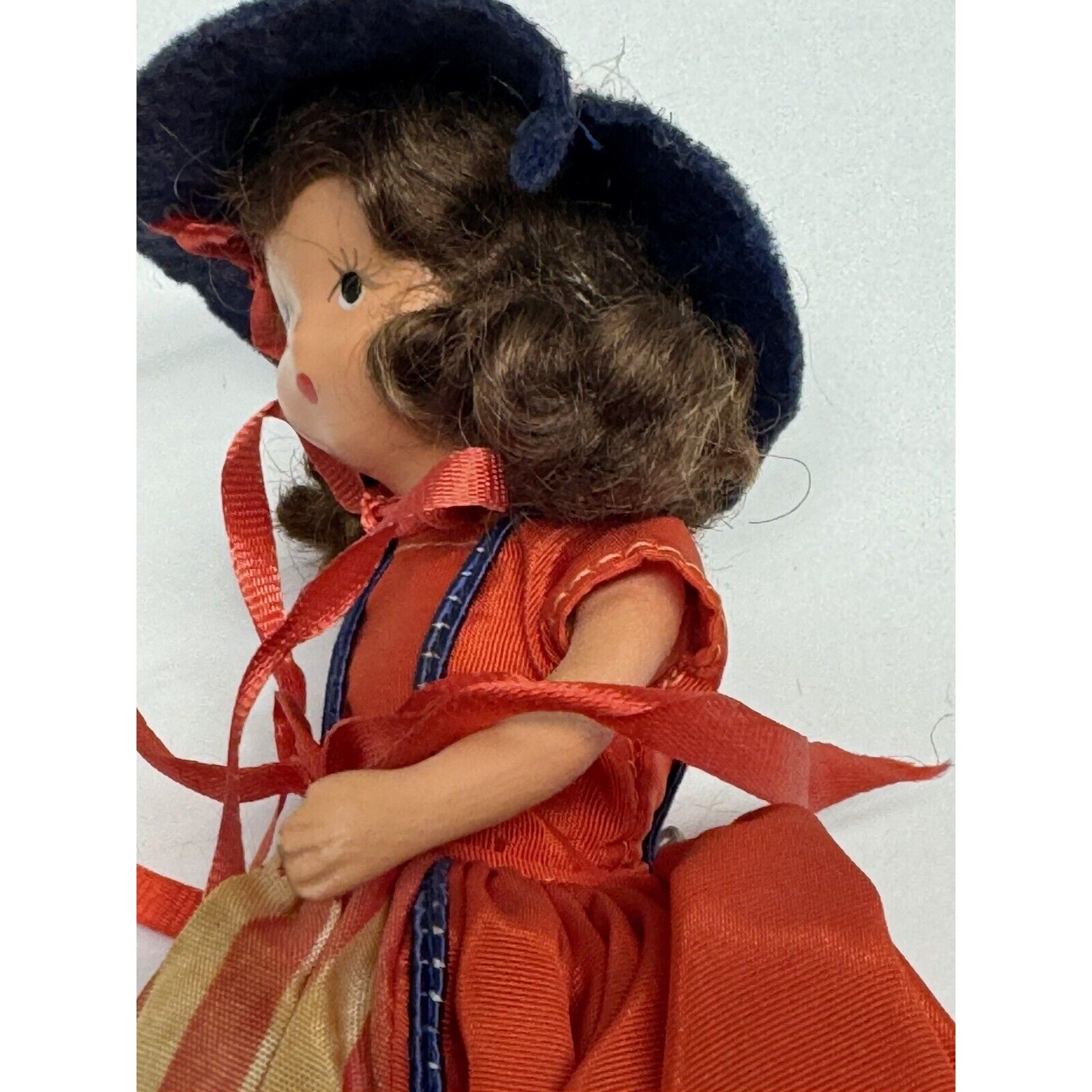 Vintage 1950s Nancy Ann Story Book Bisque Doll 6.5" Red Dress/Blue Hat