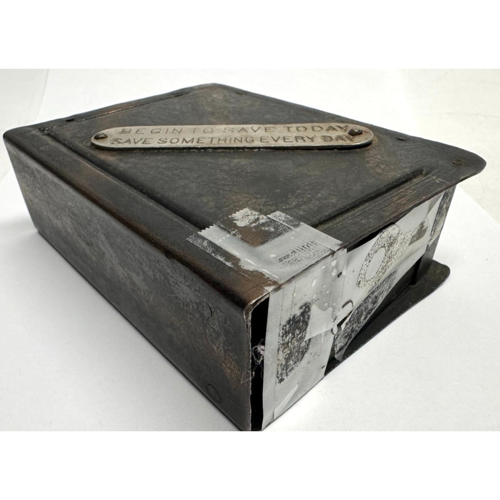 Vintage "BEGIN TO SAVE TODAY SAVE SOMETHING EVERY DAY" COIN BANK With Key