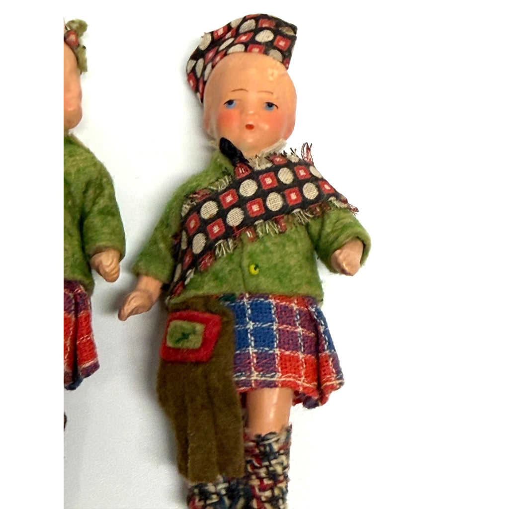Vintage Antique German Scottish Dollhouse Dolls Pair Bisque Composition 1930s