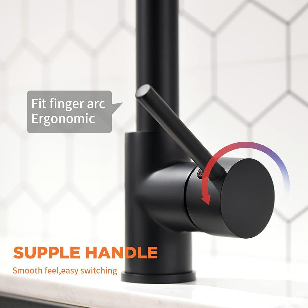 Kitchen Faucet with Sprayer Single Handle Pull down Sprayer Spring Matte Black Kitchen Sink Faucet with LED Light 9005R