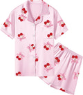 Women & Girls Pajamas Set, Soft Satin Lightweight Silk Button-Down Top with Shorts 2 Piece PJS for Mom Boys Kids Gifts