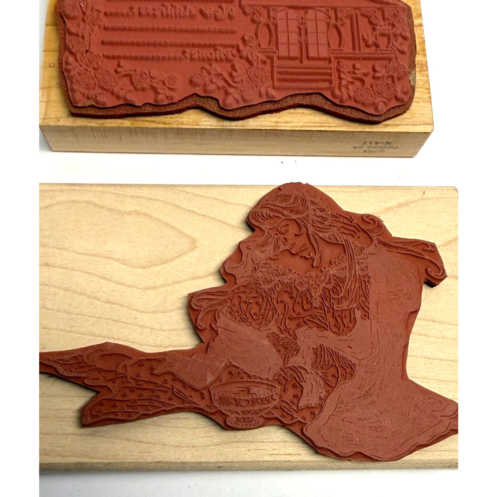 Vintage Lot Of 3 Wood Mounted Rubber Stamp Crafting