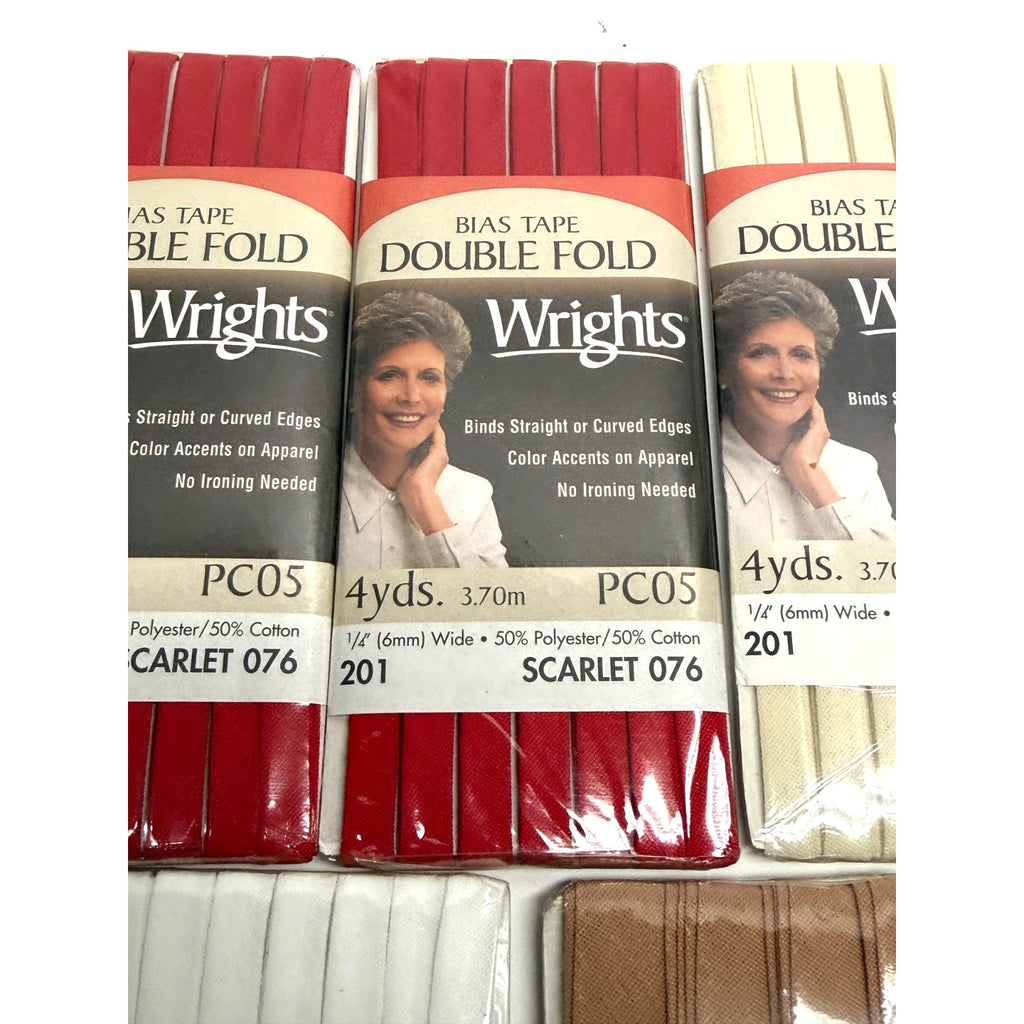 Vtg Lot of 7 Wrights Bias NEW Double Fold & Extra Wide Scarlet Oyster Tan White