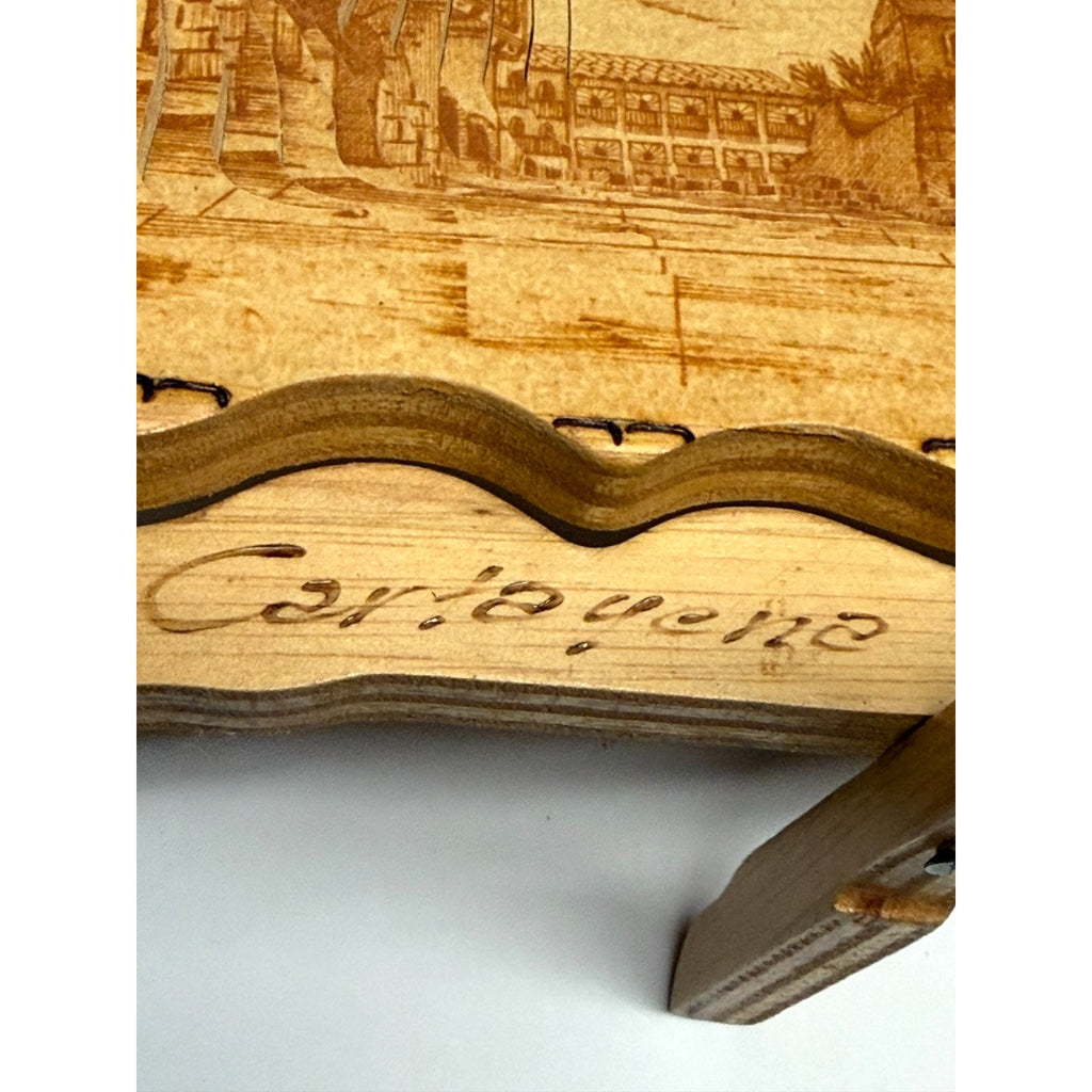 VINTAGE Collapsible Expandable Signed Wooden Art Piece Cartagena Colombia
