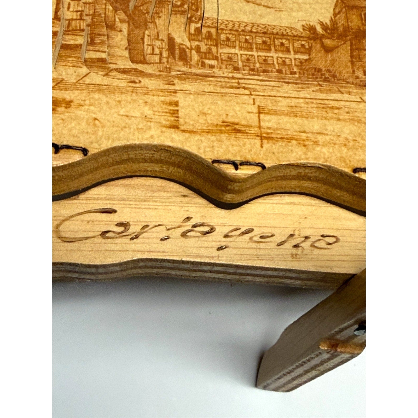 VINTAGE Collapsible Expandable Signed Wooden Art Piece Cartagena Colombia