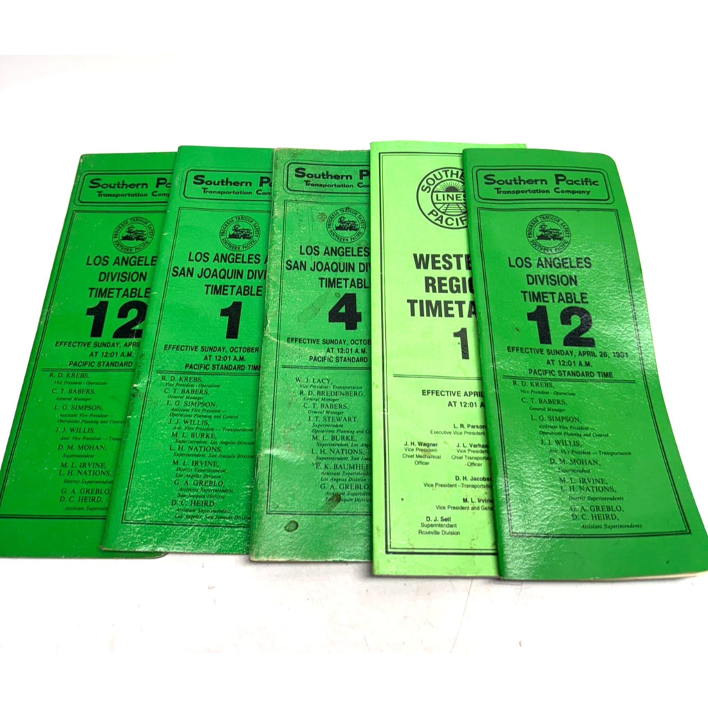 Vintage Lot of 5 1981 Timetable 12 Los Angeles Division Southern Pacific