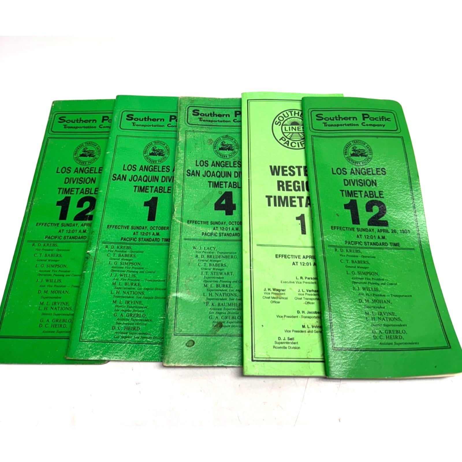 Vintage Lot of 5 1981 Timetable 12 Los Angeles Division Southern Pacific