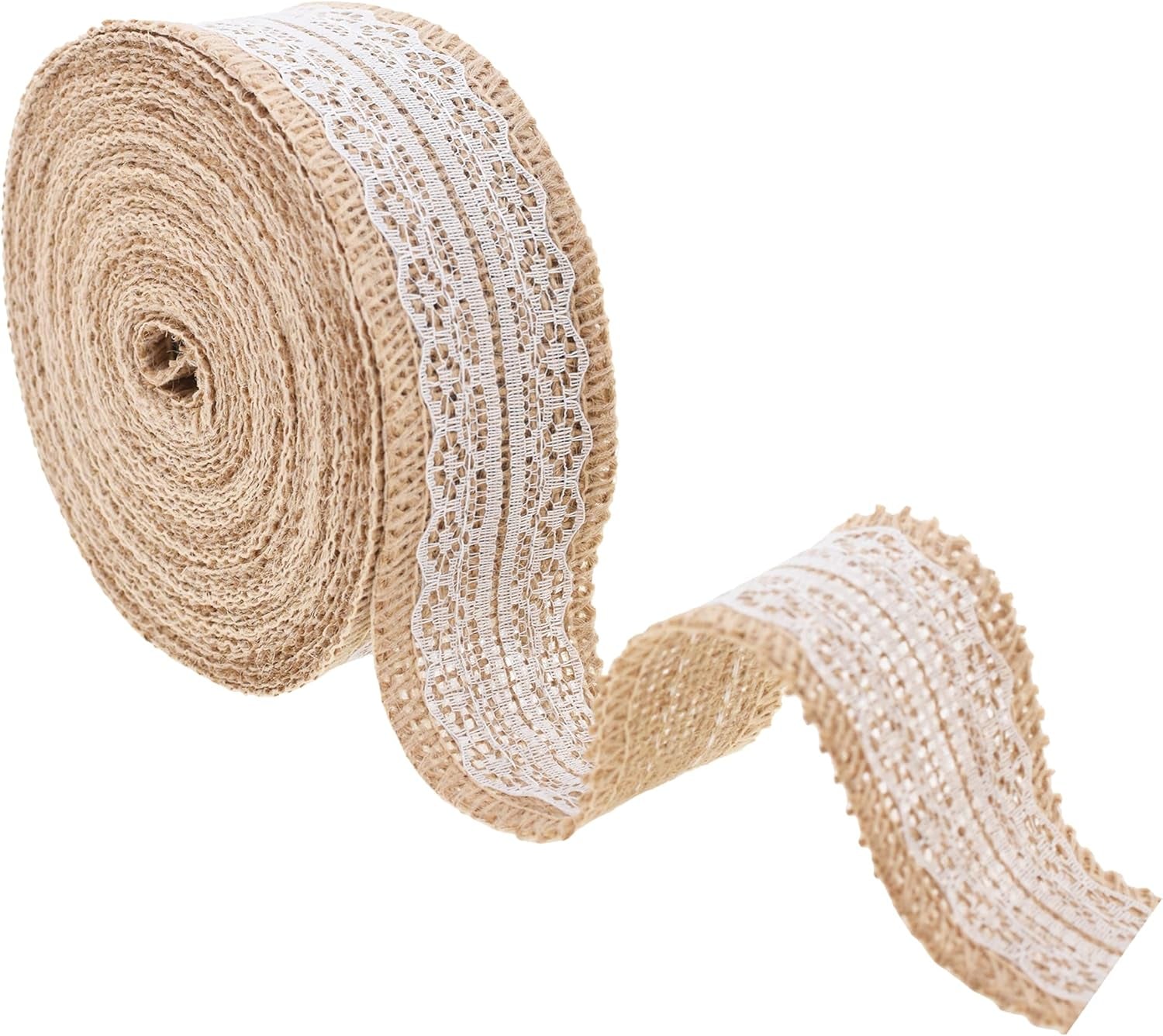 Burlap and Lace Ribbon 1 Inch Wide Jute Ribbons for Crafts - 20 Yds Roll Rustic Burlap Wrap Trim Ribbons for Wreaths Bows Wedding Party
