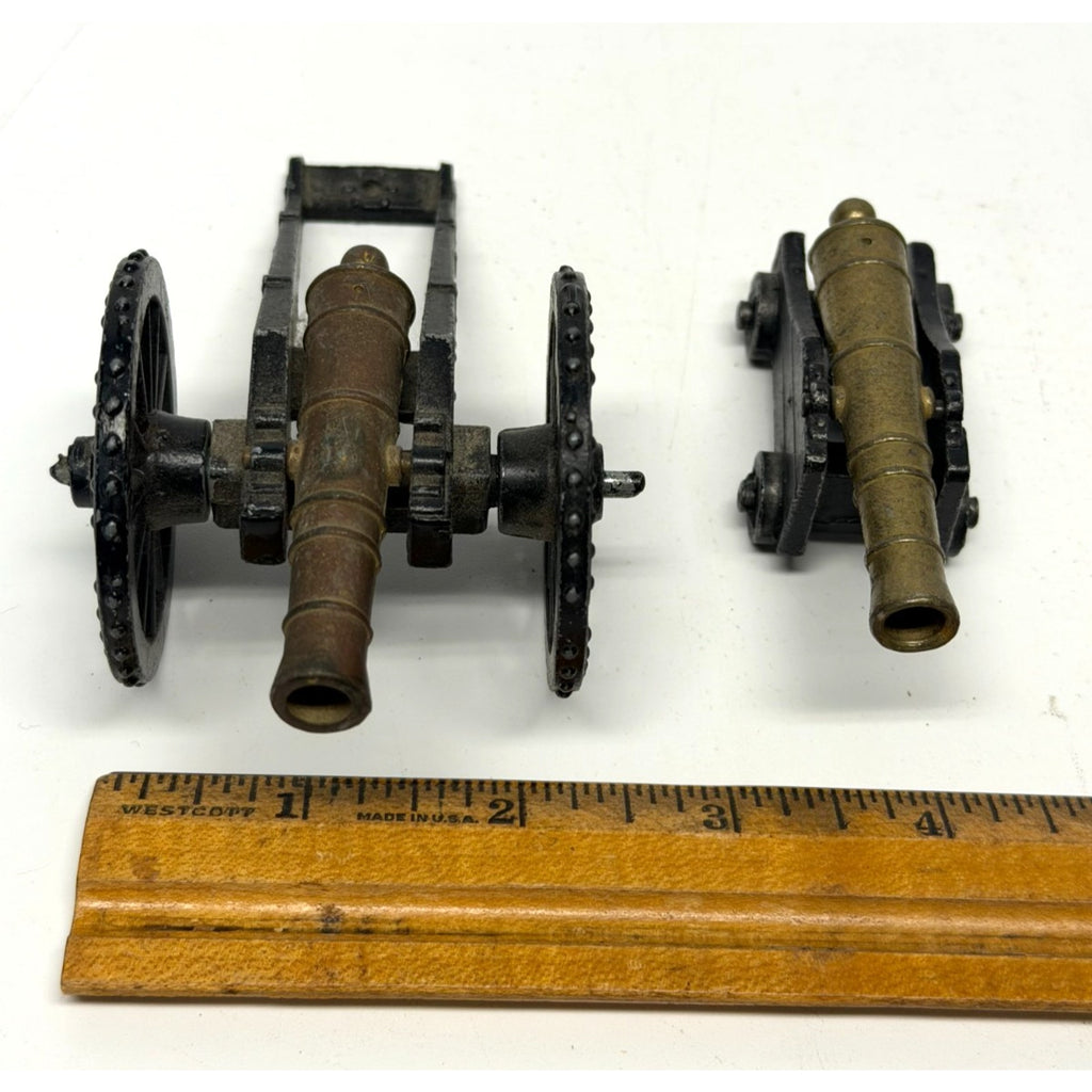 VTG 2 pc lot Vintage Penn Craft Cannon Cast Iron Brass Lot Toy Civil 3”, 4.5”