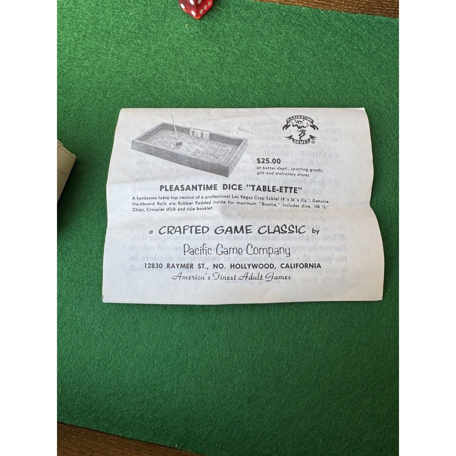 Vintage NOS Pacific Game CANOGA XII Dice Game #4000 Made in USA