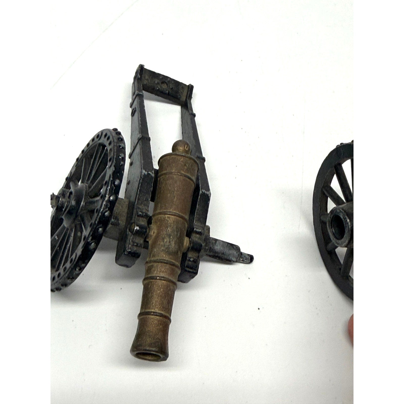 VTG 2 pc lot Vintage Penn Craft Cannon Cast Iron Brass Lot Toy Civil 3”, 4.5”