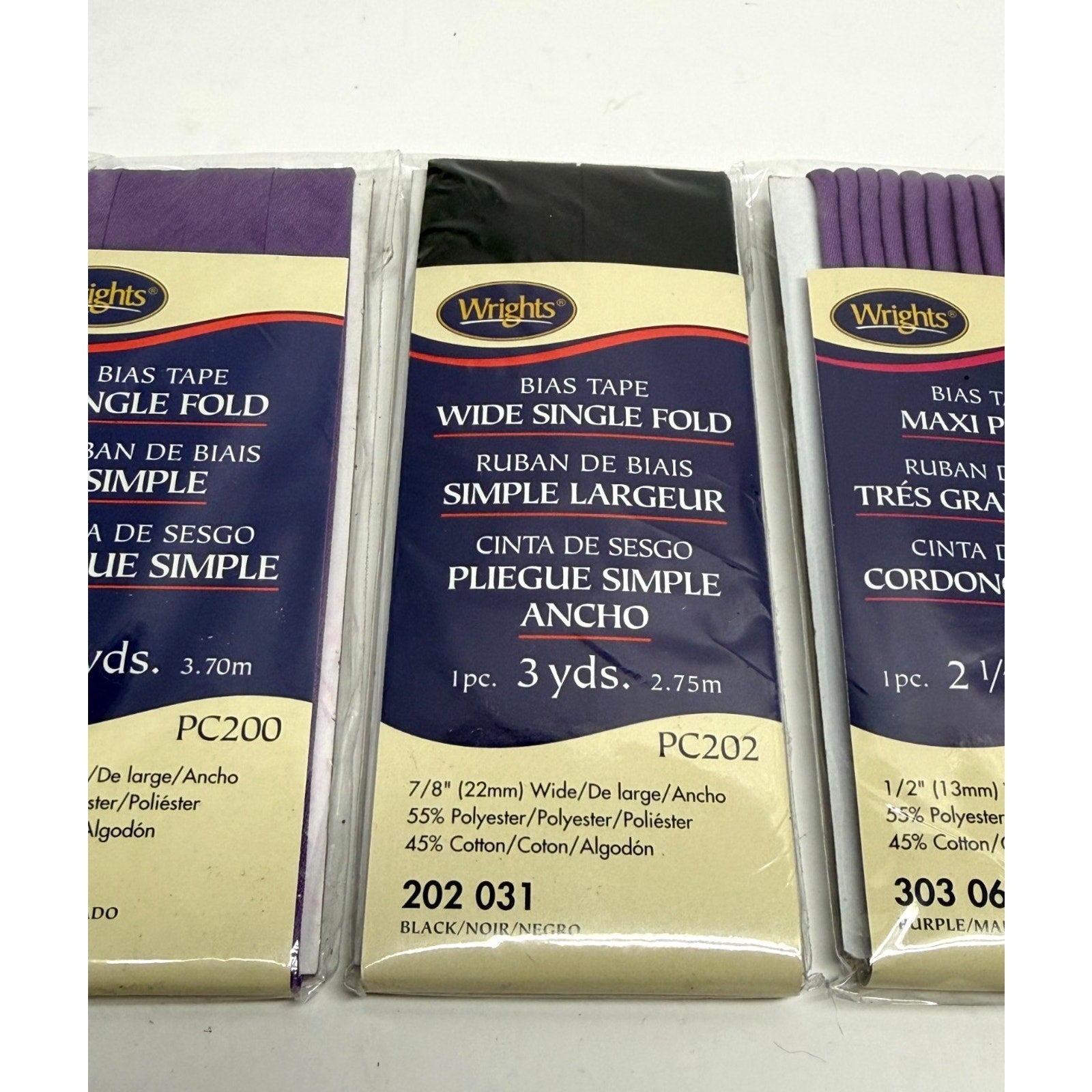 VINTAGE Lot of 4 Wrights Bias Tape & Maxi Piping Single Fold Purple Black