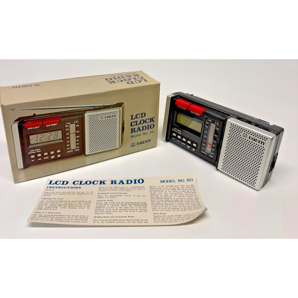 Vintage Equity 161 LCD Clock Radio AM/FM Stopwatch Portable Retro NIB New W Box