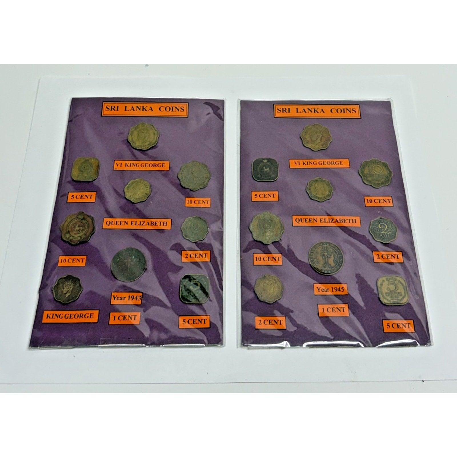 Vintage Ceylon Sri Lanka Coin Set - King George VI & Queen Elizabeth II