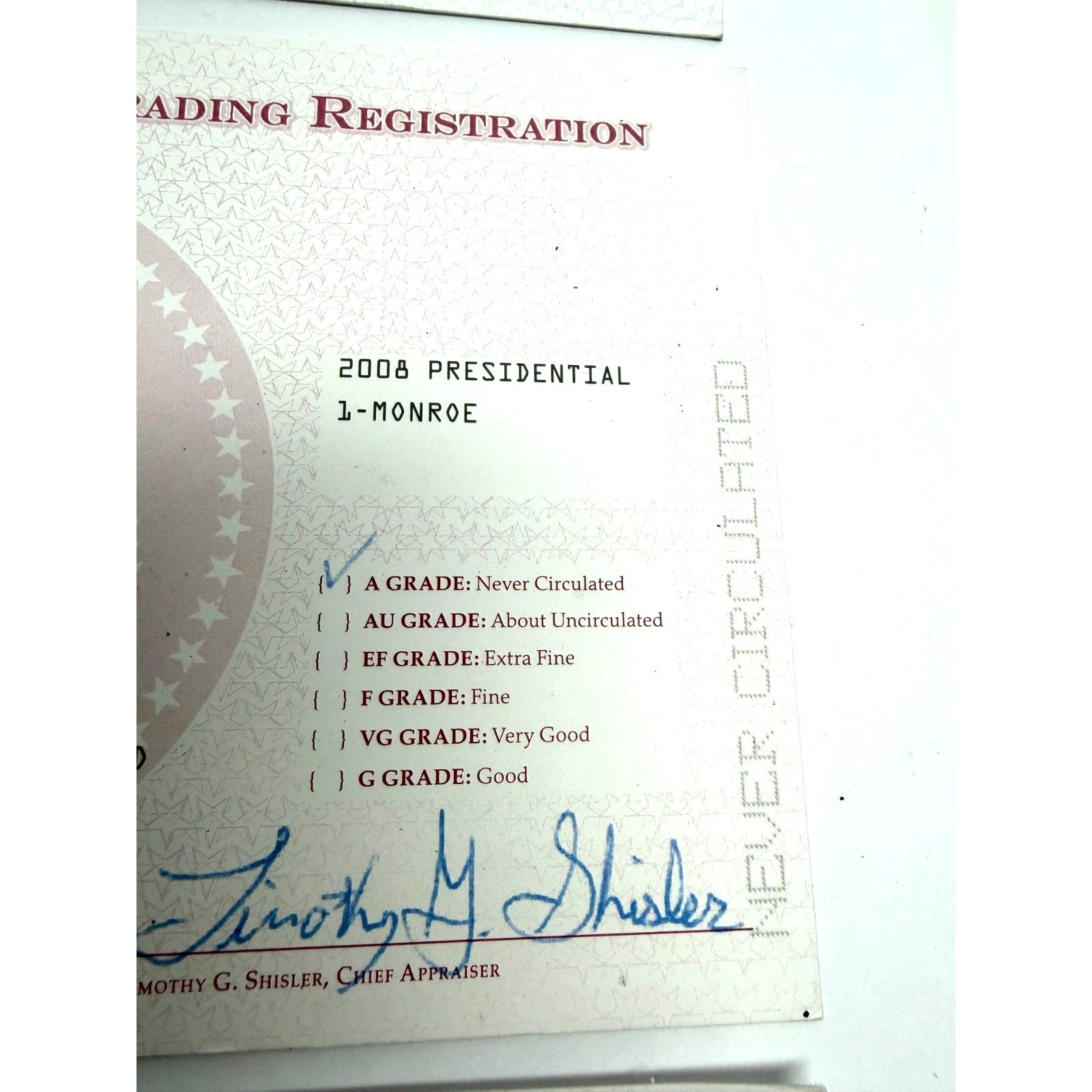 Vtg lot of 3 New Certificate of Official Asset Grading Registration 08-09