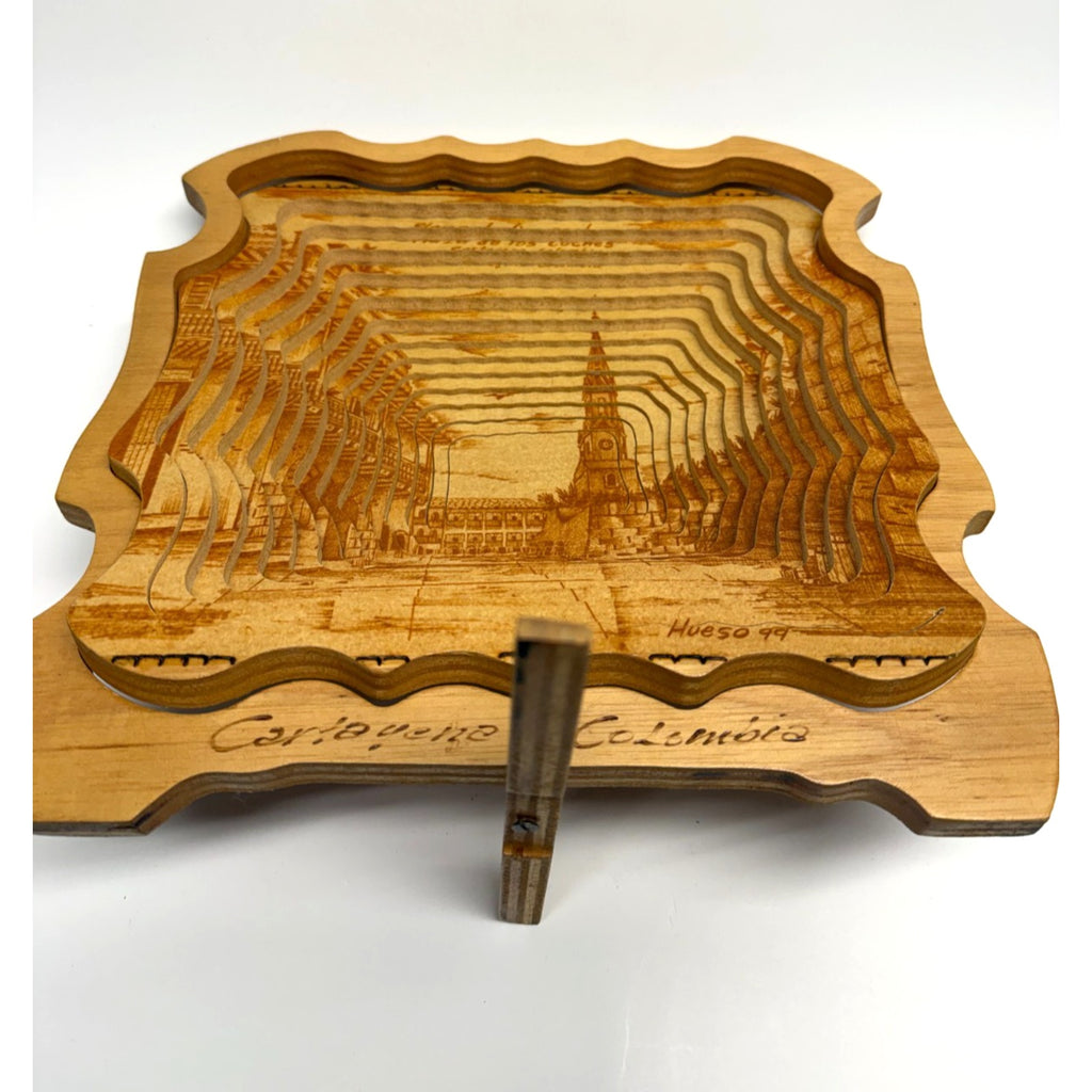 VINTAGE Collapsible Expandable Signed Wooden Art Piece Cartagena Colombia