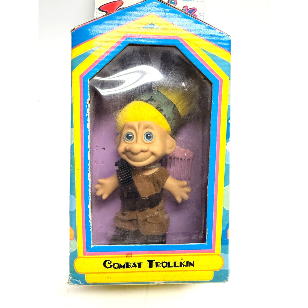 Vtg Play House Combat Trollkin 5" Troll Doll NIB Yellow Hair Army Camo Military