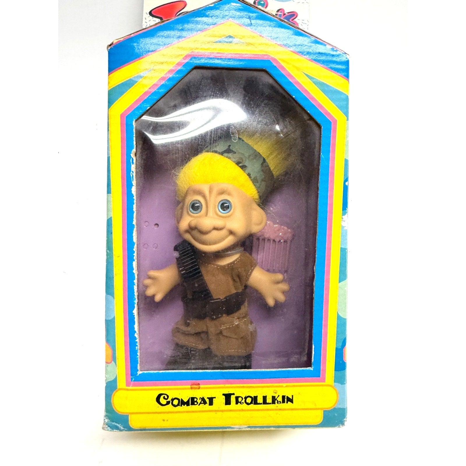 Vtg Play House Combat Trollkin 5" Troll Doll NIB Yellow Hair Army Camo Military
